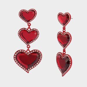 NWT $68 BETSEY JOHNSON Love Spell Red Heart Valentines Crystal Drop Earrings